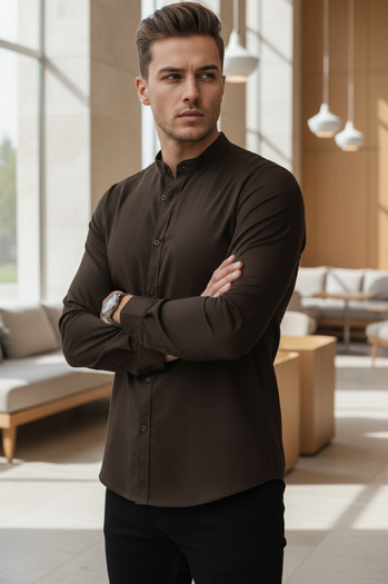 Herren Freizeithemd mit Stehkragen braun Dstreet DX2678