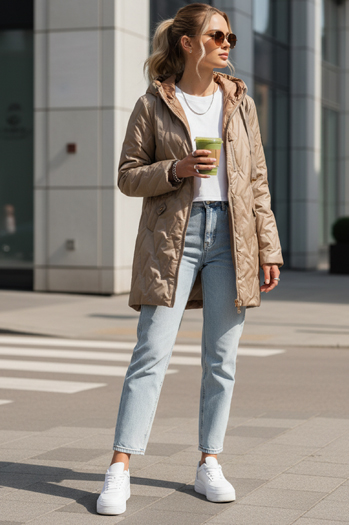 Gesteppte Kamel-Übergangsjacke für Damen Dstreet TY5563