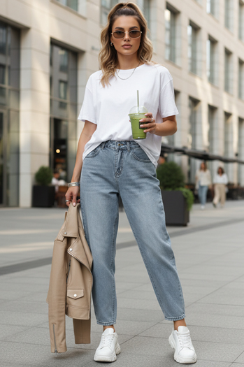 Damen Baggy-Jeans mit hoher Taille blau Dstreet UY2856