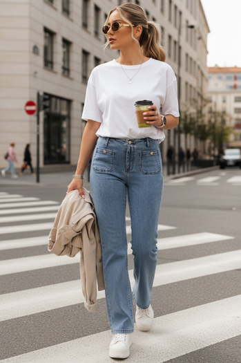 Damen Jeans mit weitem Bein und hoher Taille blau Dstreet UY2867