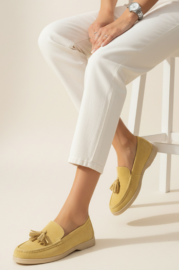 Damen gelbe Wildleder Mokassins Dstreet ZY1342