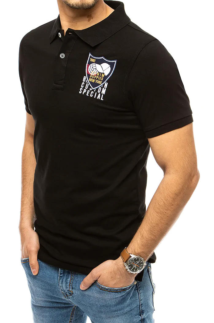 Herren Poloshirt mit Stickerei Schwarz Dstreet PX0389