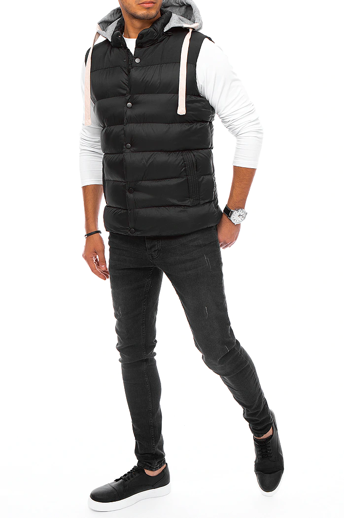 Herren Steppweste mit Kapuze Schwarz Dstreet TX3936