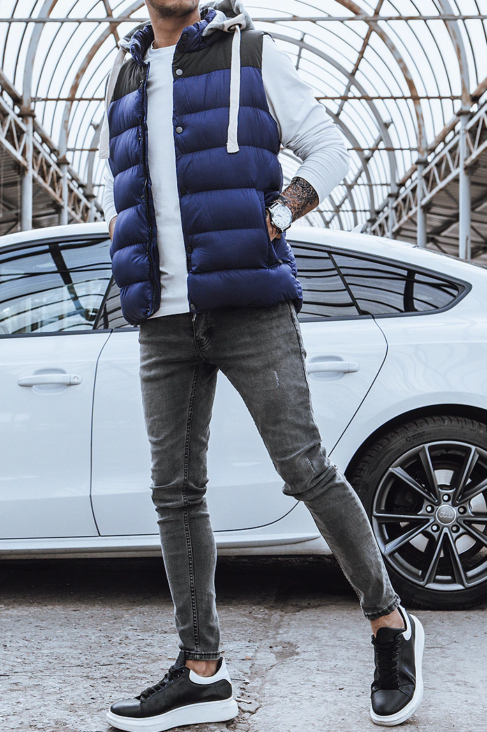 Herren Steppweste mit Kapuze navy blau Dstreet TX3937