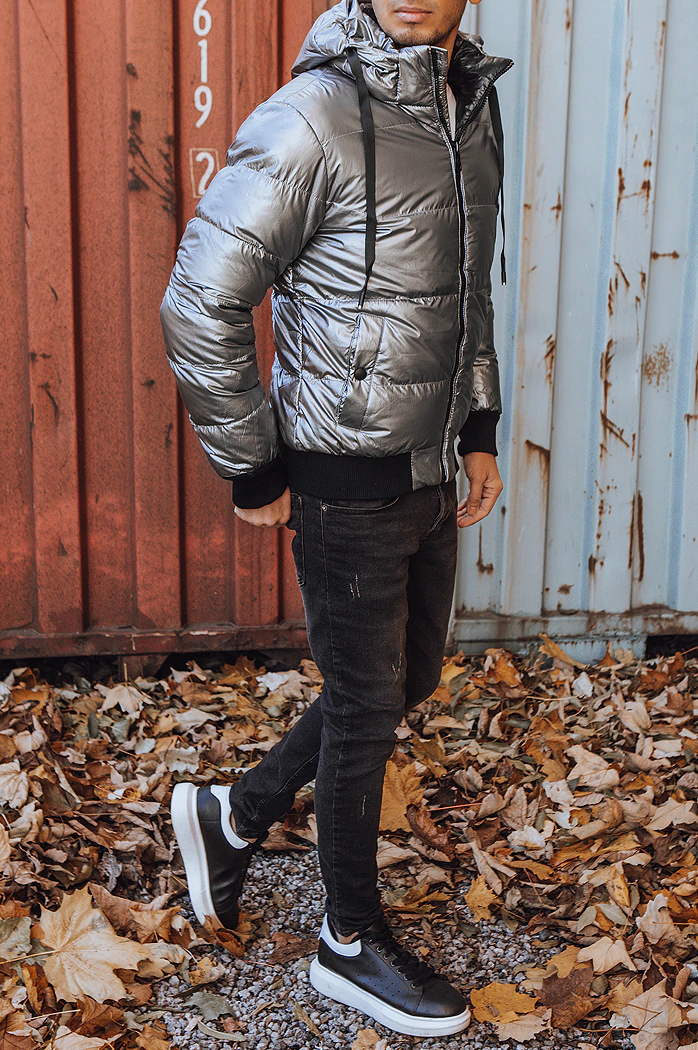 Herren Winter Jacke mit Kapuze Silber Dstreet TX3948