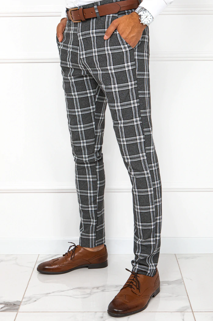 Herren Chinohose Kariert Dunkelgrau Dstreet UX3776