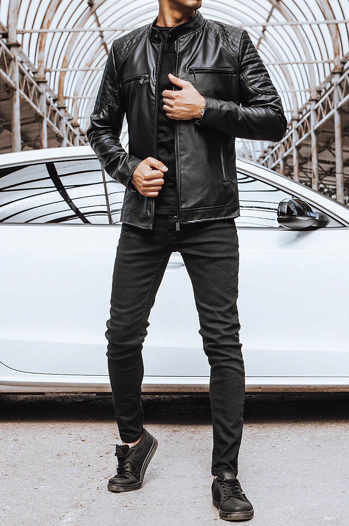 Herren Kunstleder Jacke Schwarz Dstreet TX4228