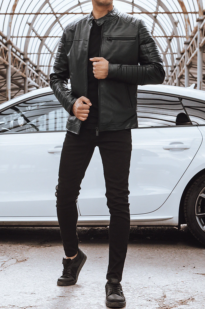 Herren Kunstleder Jacke Schwarz Dstreet TX4229