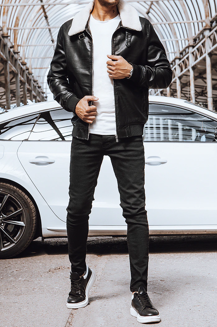 Herren Kunstleder Jacke Schwarz Dstreet TX4233