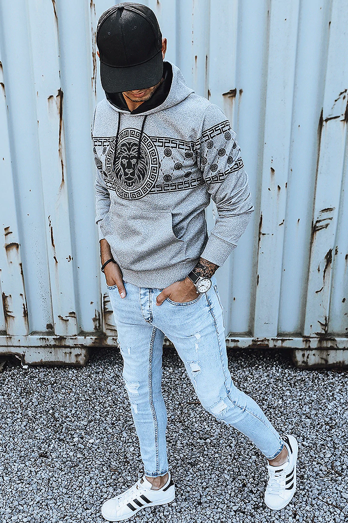 Herren Kapuzenpullover mit Aufdruck Grau Dstreet BX5309