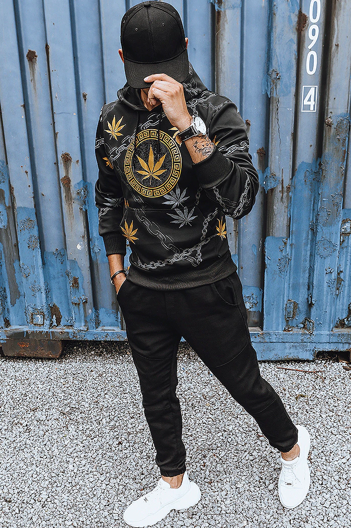 Herren Kapuzenpullover mit Aufdruck Schwarz Dstreet BX5311