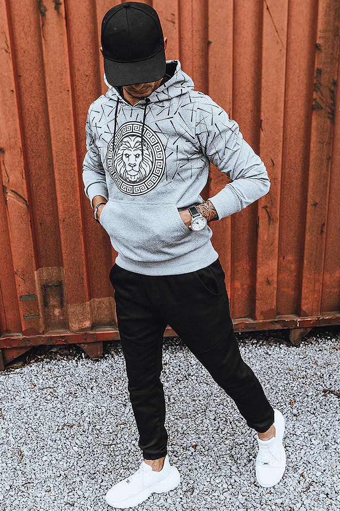 Herren Kapuzenpullover mit Aufdruck Grau Dstreet BX5314