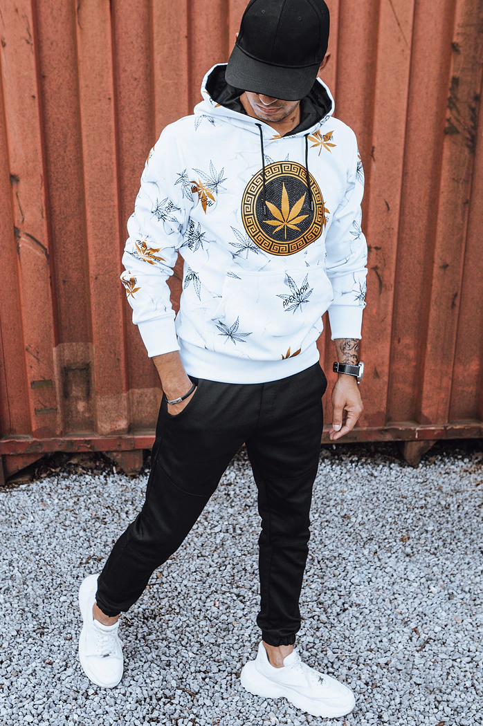 Herren Kapuzenpullover mit Aufdruck Weiß Dstreet BX5319