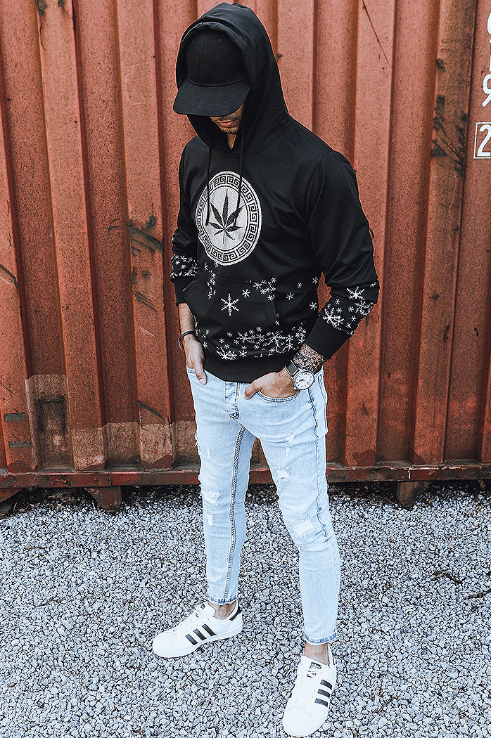 Herren Kapuzenpullover mit Aufdruck Schwarz Dstreet BX5326