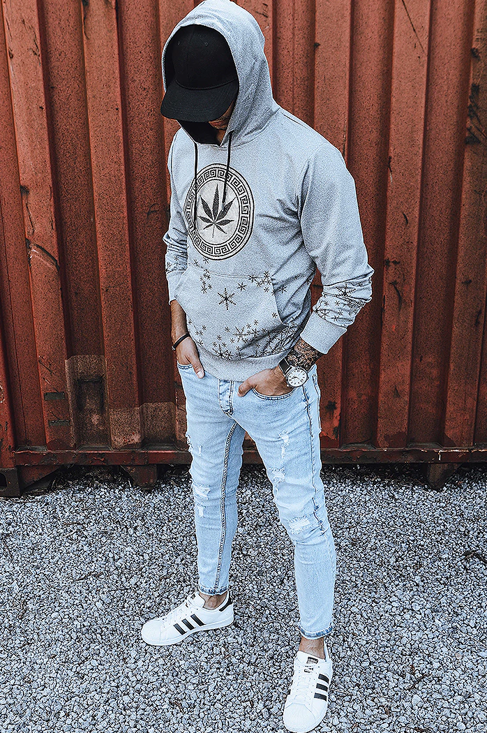 Herren Kapuzenpullover mit Aufdruck Grau Dstreet BX5327