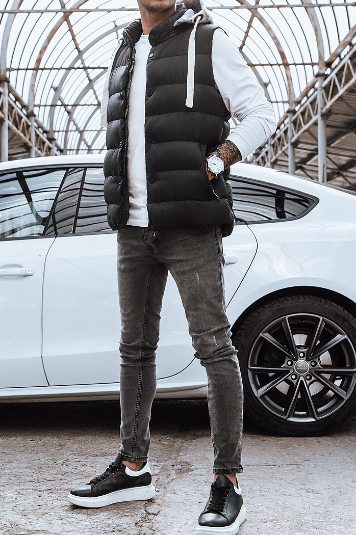 Herren Kapuzenweste schwarz Dstreet TX3936z
