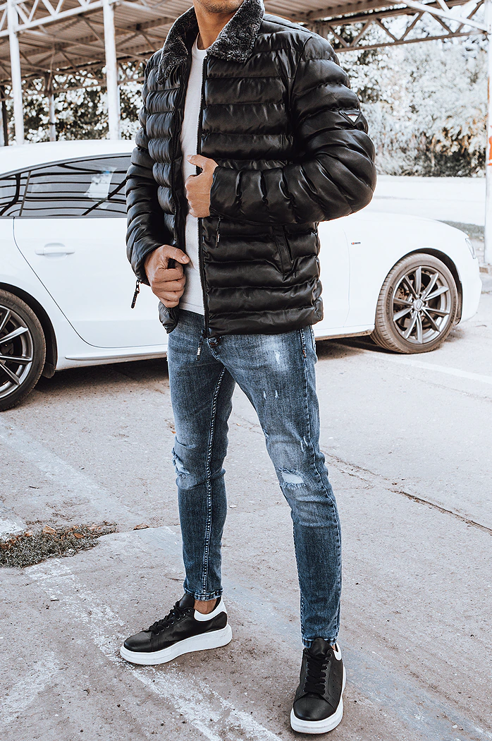 Herren Kunstleder Jacke Schwarz Dstreet TX4250