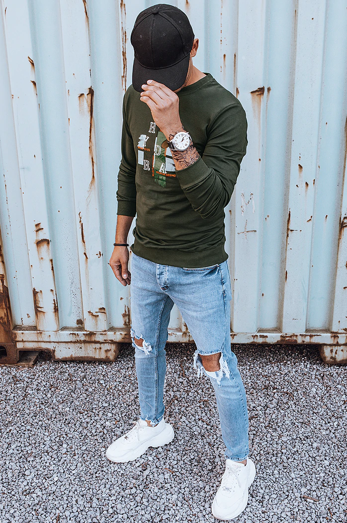 Herren Sweatshirt mit Aufdruck Khaki Dstreet BX5351