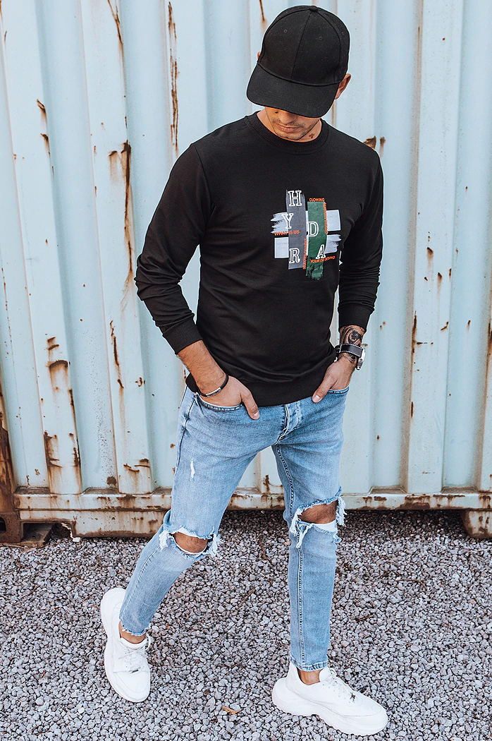 Herren Sweatshirt mit Aufdruck Schwarz Dstreet BX5352