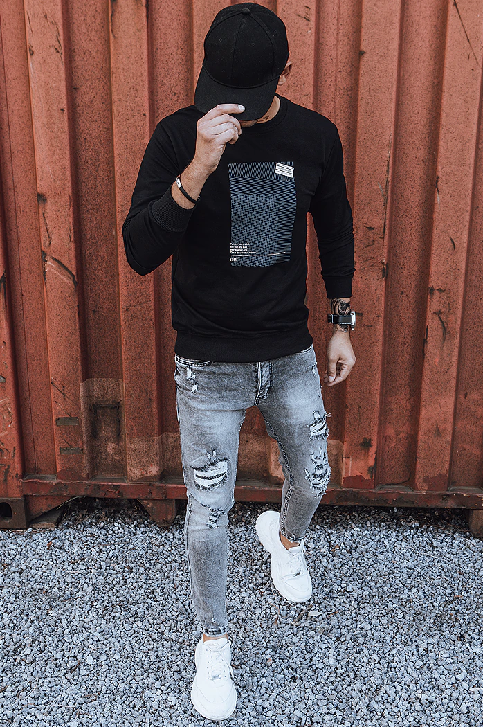 Herren Sweatshirt mit Aufdruck Schwarz Dstreet BX5353