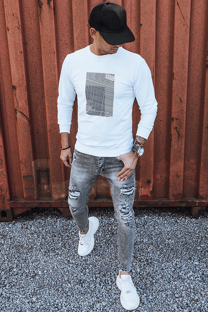 Herren Sweatshirt mit Aufdruck Weiß Dstreet BX5354
