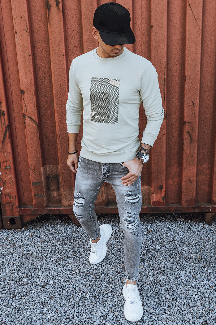 Herren Sweatshirt mit Aufdruck Beige Dstreet BX5355