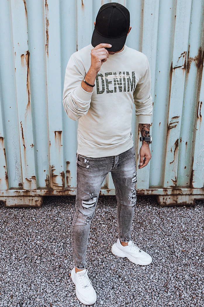 Herren Sweatshirt mit Aufdruck Beige Dstreet BX5357