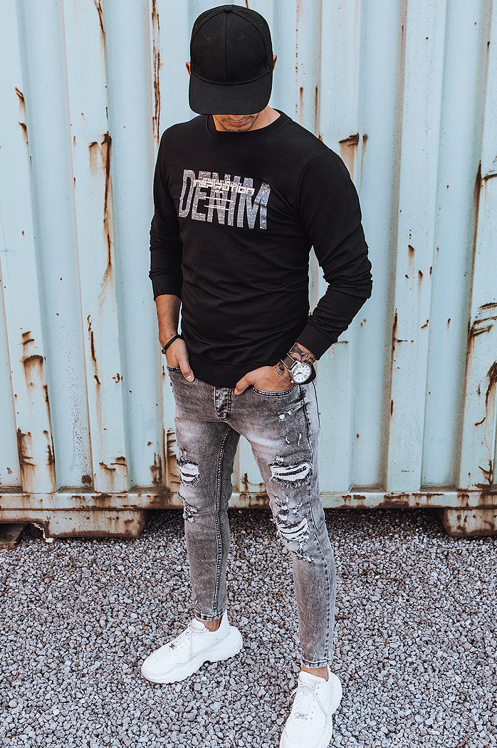 Herren Sweatshirt mit Aufdruck Schwarz Dstreet BX5359