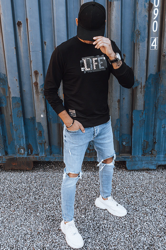 Herren Sweatshirt mit Aufdruck Schwarz Dstreet BX5360