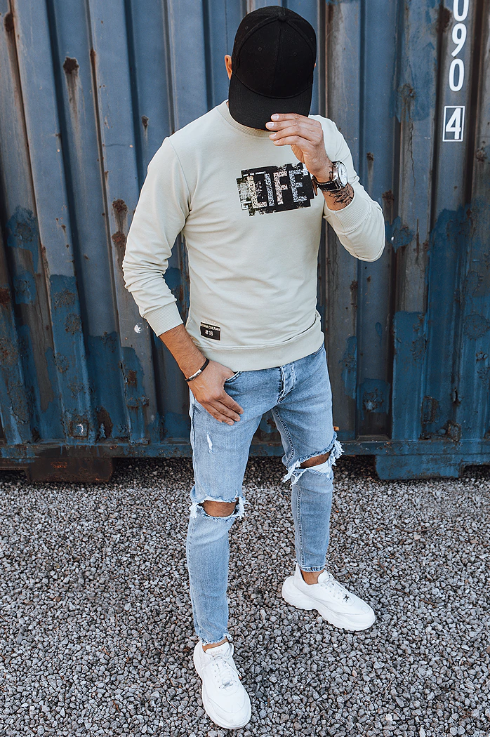 Herren Sweatshirt mit Aufdruck Beige Dstreet BX5361