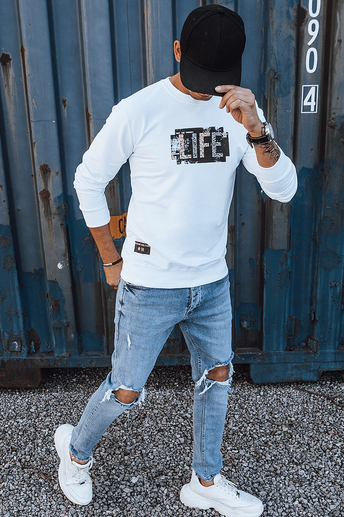 Herren Sweatshirt mit Aufdruck Weiß Dstreet BX5362