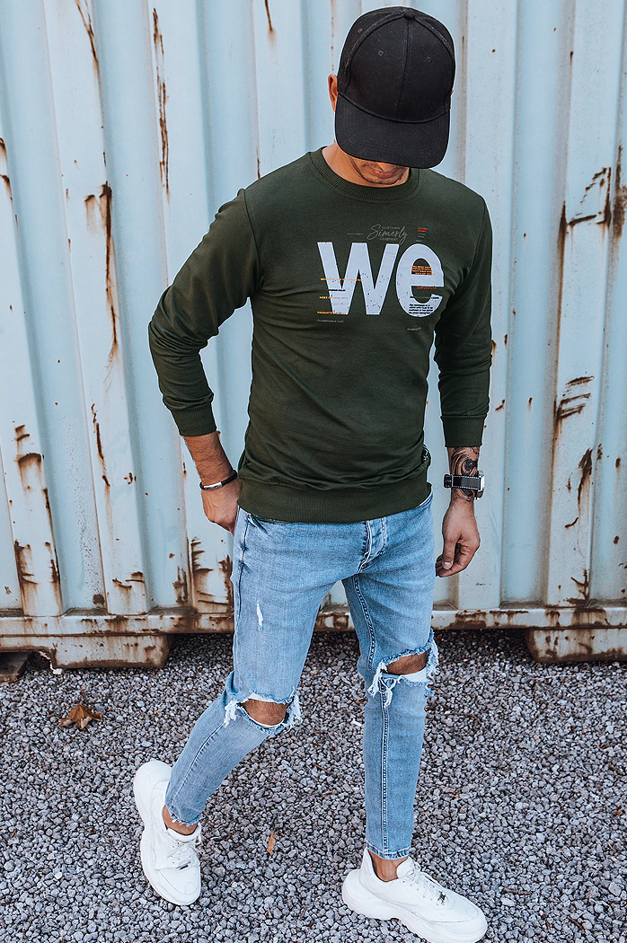 Herren Sweatshirt mit Aufdruck Khaki Dstreet BX5368