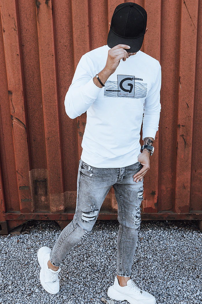 Herren Sweatshirt mit Aufdruck Weiß Dstreet BX5370