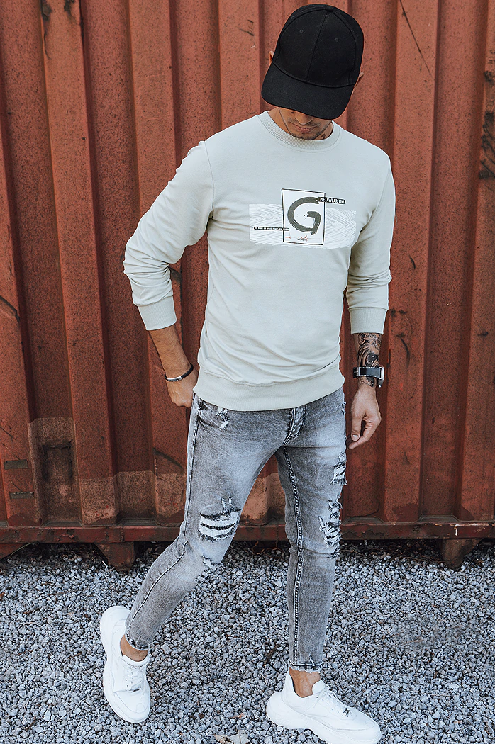 Herren Sweatshirt mit Aufdruck Beige Dstreet BX5371