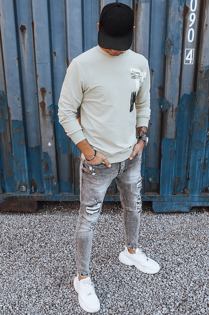 Herren Sweatshirt mit Aufdruck Beige Dstreet BX5373