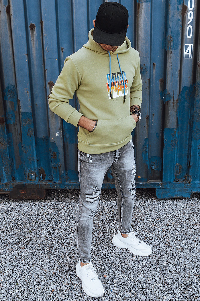 Herren Kapuzenpullover Isoliert Zip Olivegrün Dstreet BX5379