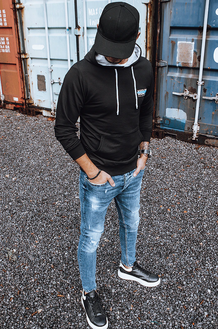 Herren Kapuzenpullover mit Aufdruck Schwarz Dstreet BX5382
