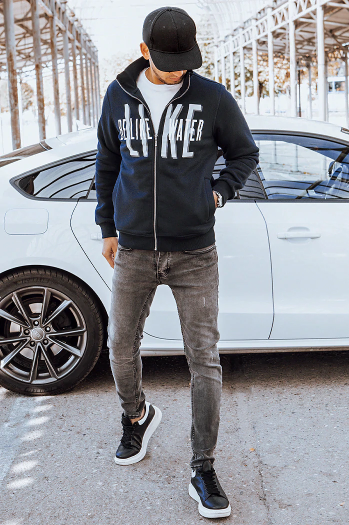 Herren Sweatshirt mit Aufdruck Dunkelblau Dstreet BX5412