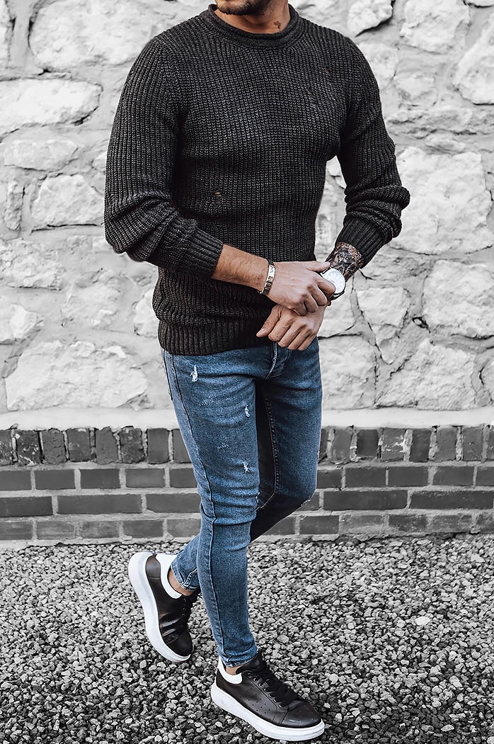 Herren Klassische Pullover Farbe Dunkelgrau DSTREET WX1990
