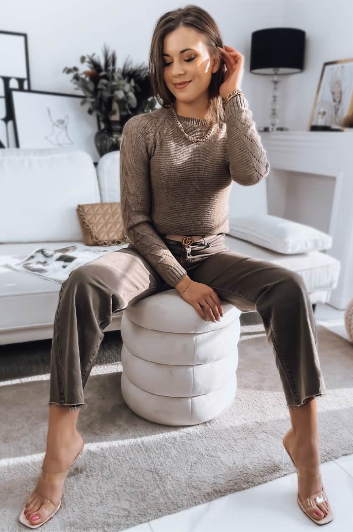 Damen Kurze Pullover TAMI Farbe Dunkelbeige DSTREET MY1760