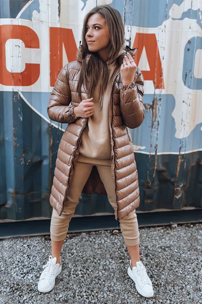 Damen Lange Mantel LESSI Farbe Camel DSTREET TY3354