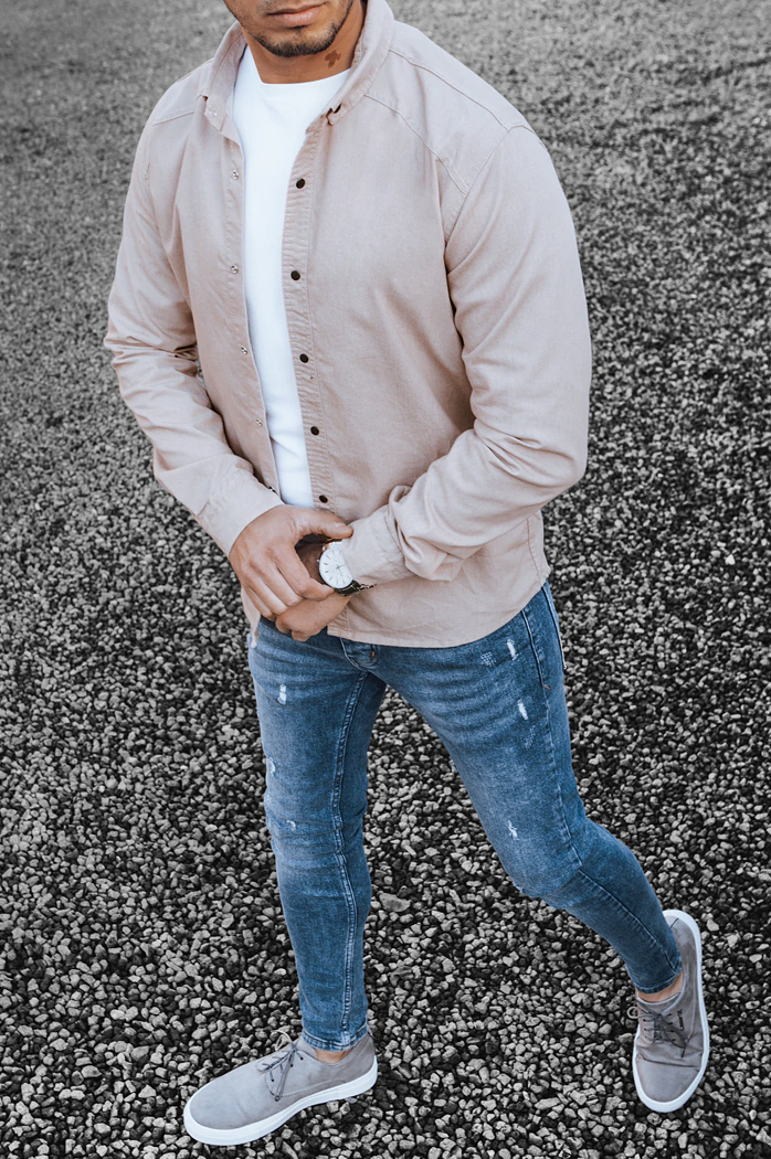 Herren Langarm Hemd Farbe Camel DSTREET DX2360