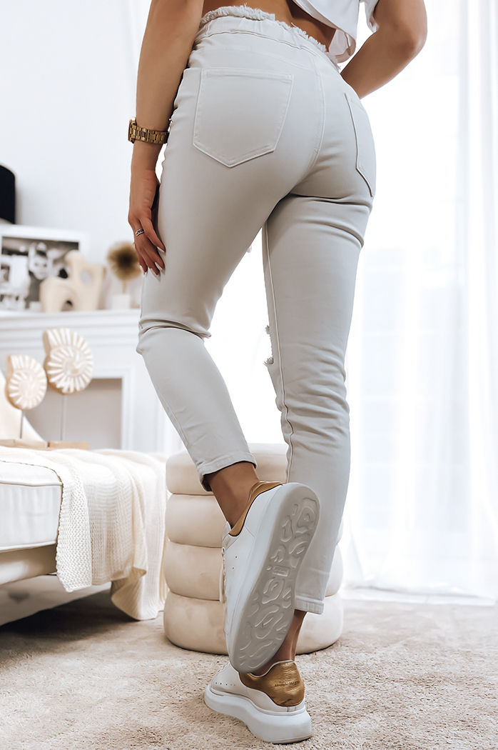 Damen Jeans mit Löchern MAYO Farbe Hellbeige DSTREET UY1378