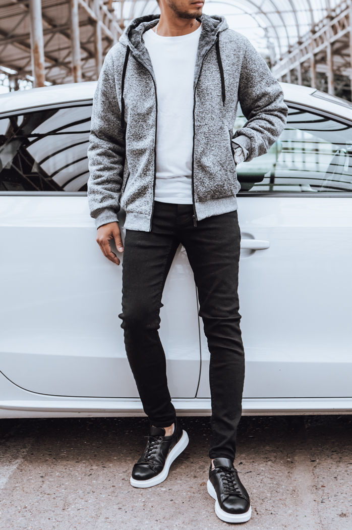 Herren Sweatshirt mit Reißverschluss Farbe Hellgrau DSTREET BX5596