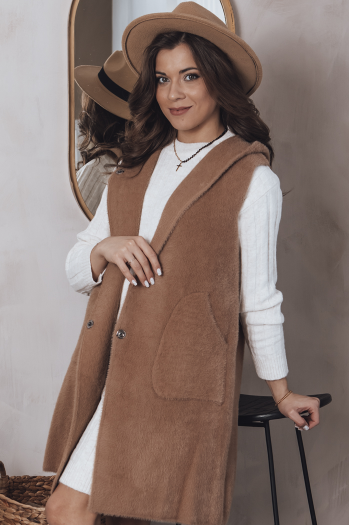Damen Lange Weste ARTEMI Farbe Camel DSTREET TY3940