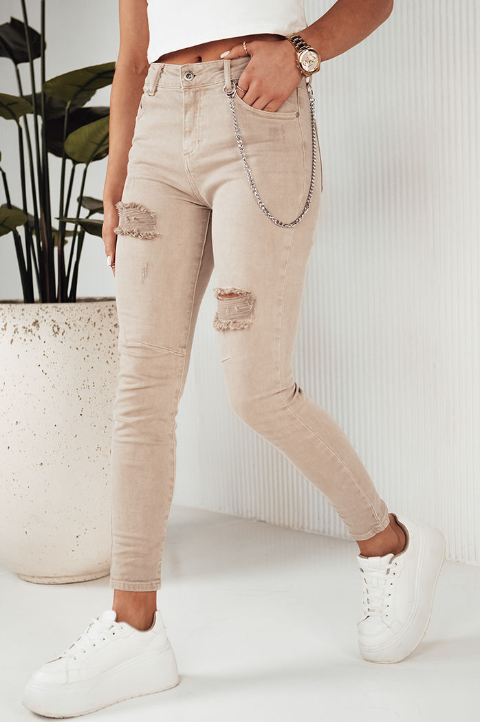 Damen Jeans mit hoher Taille ALEX Farbe Dunkelbeige DSTREET UY1876