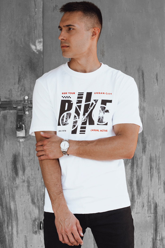 Bedrucktes weißes Herren-T-Shirt Dstreet RX5450