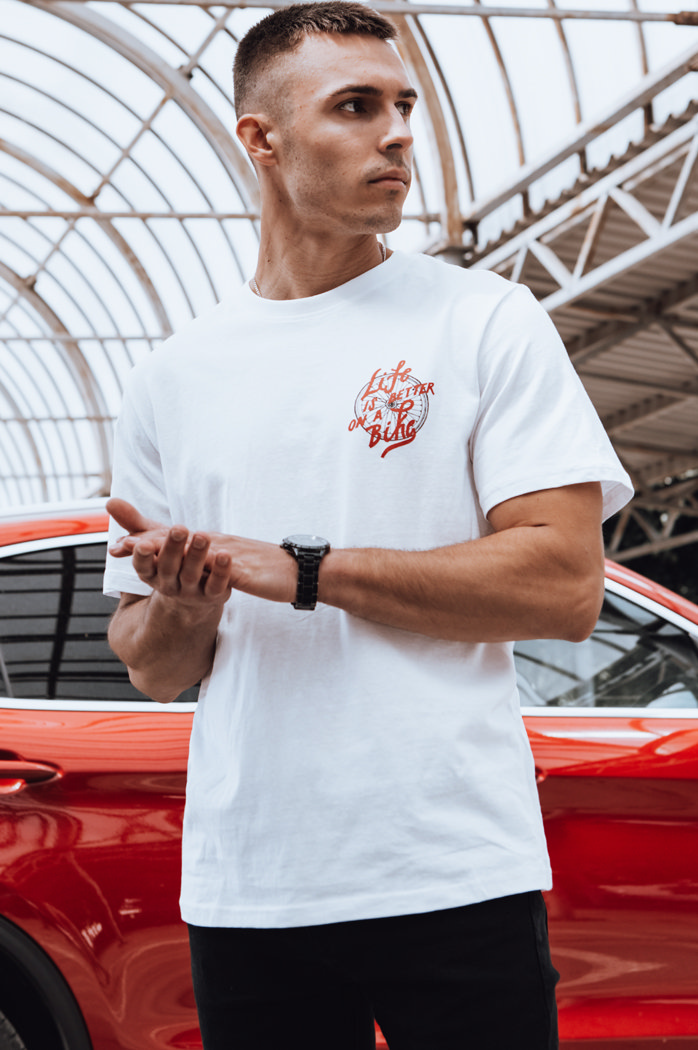 Bedrucktes weißes Herren-T-Shirt Dstreet RX5490