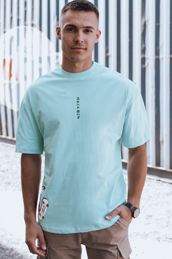 Bedrucktes türkisfarbenes Herren-T-Shirt Dstreet RX5509