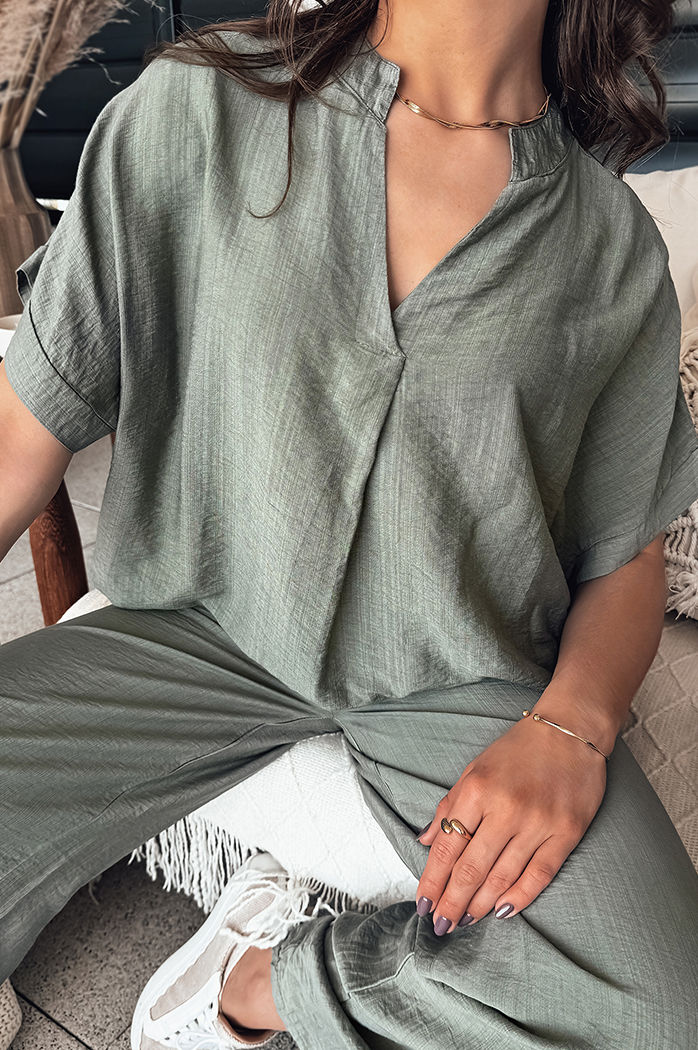 Damen Elegant Bluse NAMAYAS Farbe Khaki DSTREET RY2605